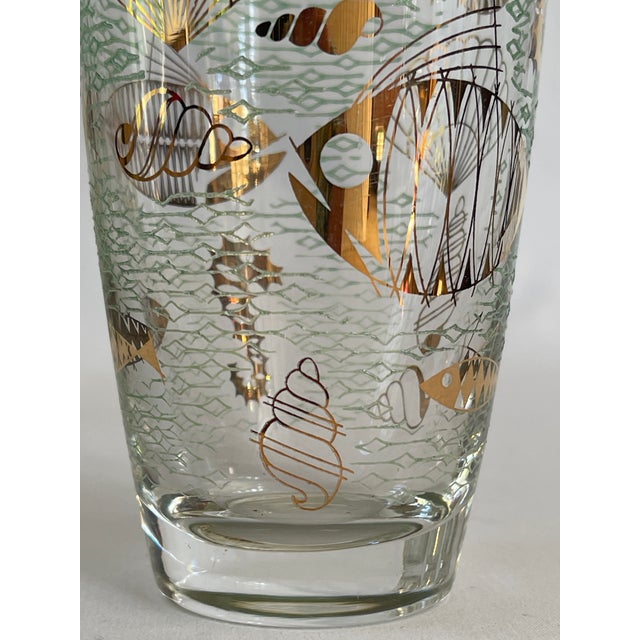 Aqua 1950s Mid-Century Modern Marine Life Highball Glasses by Libbey - Set of 6 For Sale - Image 8 of 8