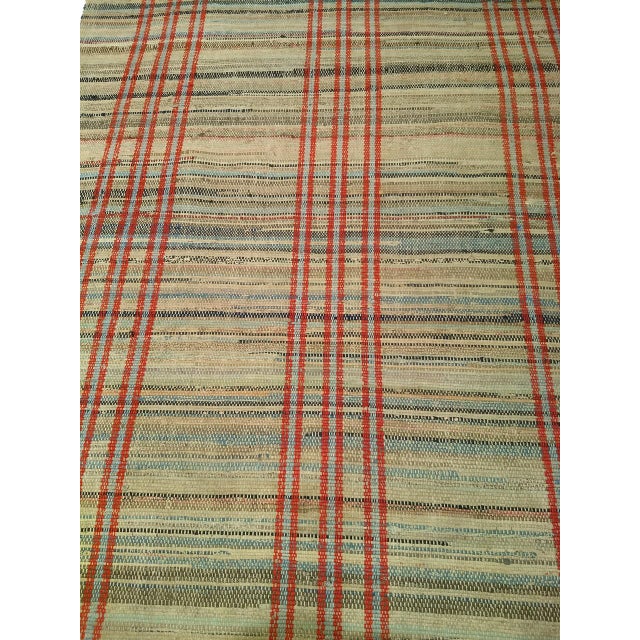 Vintage American Rag Runner, Hand-Woven Wool & Cotton, Ivory & Red Stripe Pattern, 3x13 For Sale - Image 10 of 14