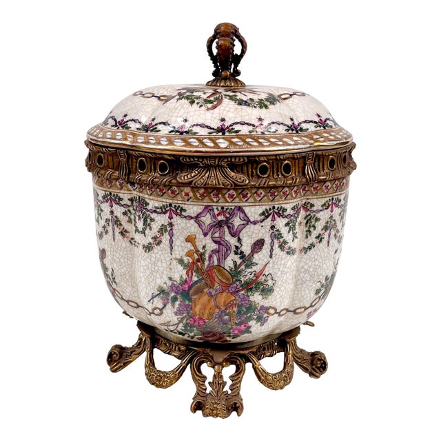 20th Century Covered Porcelain Jar Wine Themed For Sale