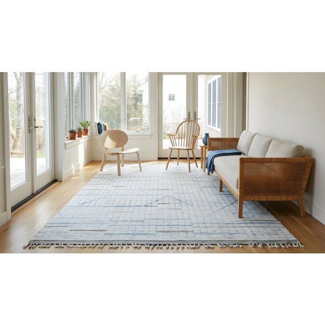 8x11 Ivory Hand-Knotted Wool Staircase Motif Geometric Modern Carpet Rug For Sale - Image 13 of 14
