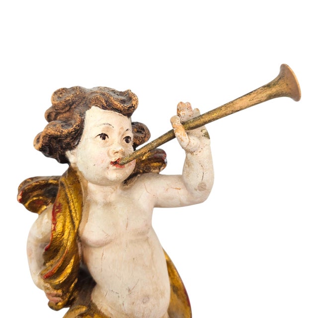 Baroque Italian Hand Carved Gilt Wood Putti Wall Sculptures – Set of Three For Sale - Image 3 of 10
