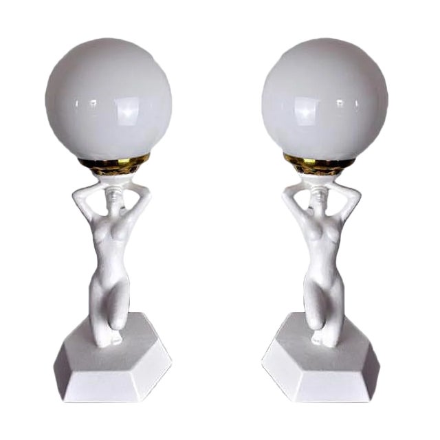 Nude Woman Ball Lamps by Onices Eth, 1980s, Set of 2 For Sale
