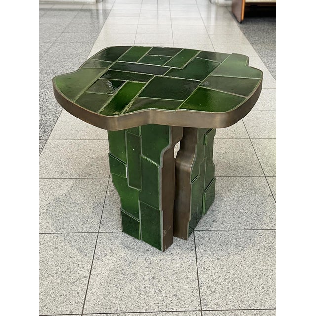 Japanese Italian Raku Ceramic & Bronze Sculptural Side Table For Sale - Image 3 of 12
