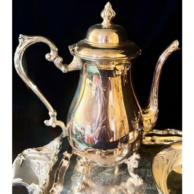 Metal Vintage Silver-Plated on Copper Tea and Coffee Service Set For Sale - Image 7 of 11