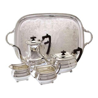 1970’s Vintage/New Mappin & Webb Silver Tea & Coffee Set and a Tray, Gadroon & Shell- 5 Pieces. For Sale