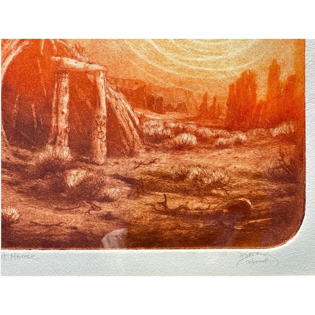 Paper "Navajo Spirit House" Etching Roy Purcell Artist’s Proof Framed Native American For Sale - Image 7 of 18