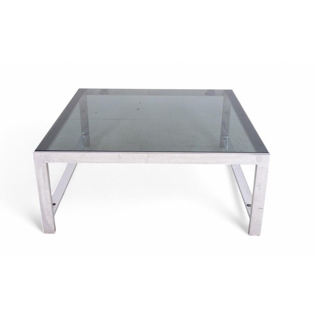 Metal Vintage Coffee Table in Chrome Metal and Smoked Glass, 1970s For Sale - Image 7 of 7