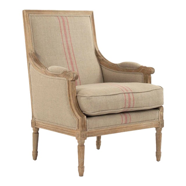 Audley Club Chair in Beige Cotton with A Red Stripe For Sale