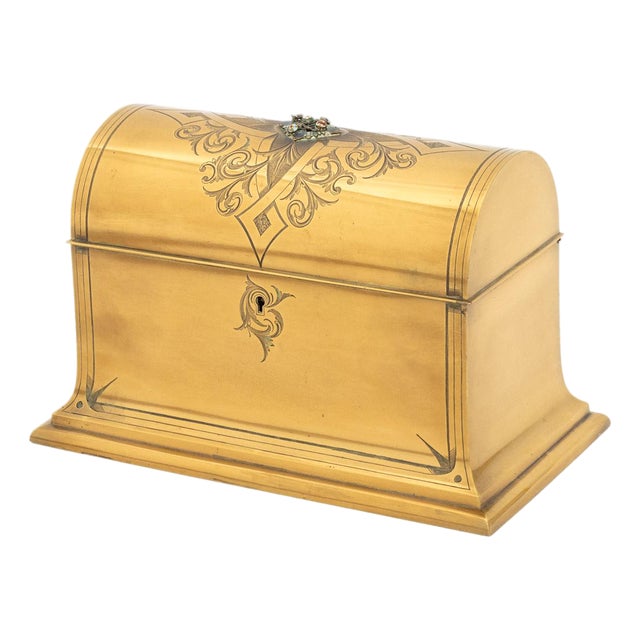 French Brass Domed Casket Jewelry Box For Sale