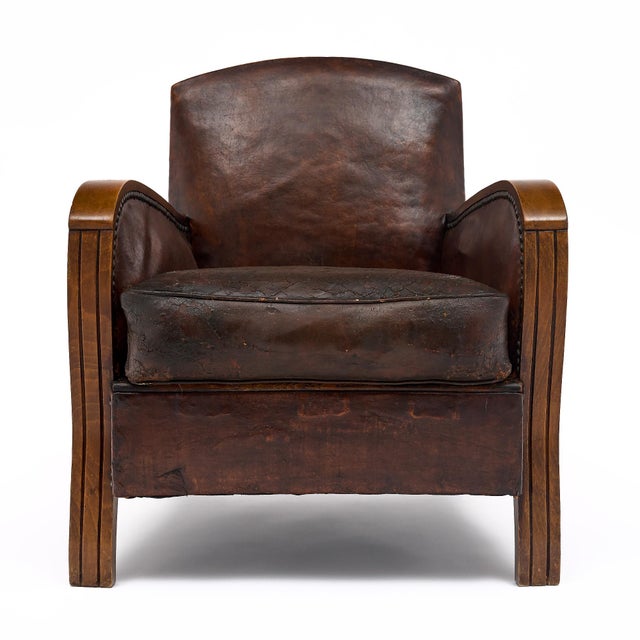 French French Vintage Leather Club Chair For Sale - Image 3 of 9