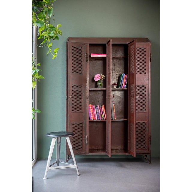 Industrial Vintage Four-Door Metal Locker with Fleur-De-Lis Pattern, 1890s For Sale - Image 3 of 13