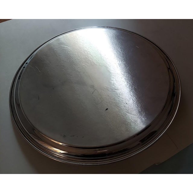 Mid-Century Modern Vintage Floral Engraved Silverplate Serving Tray, Attributed to Goldfeder -17 Inches For Sale - Image 3 of 5