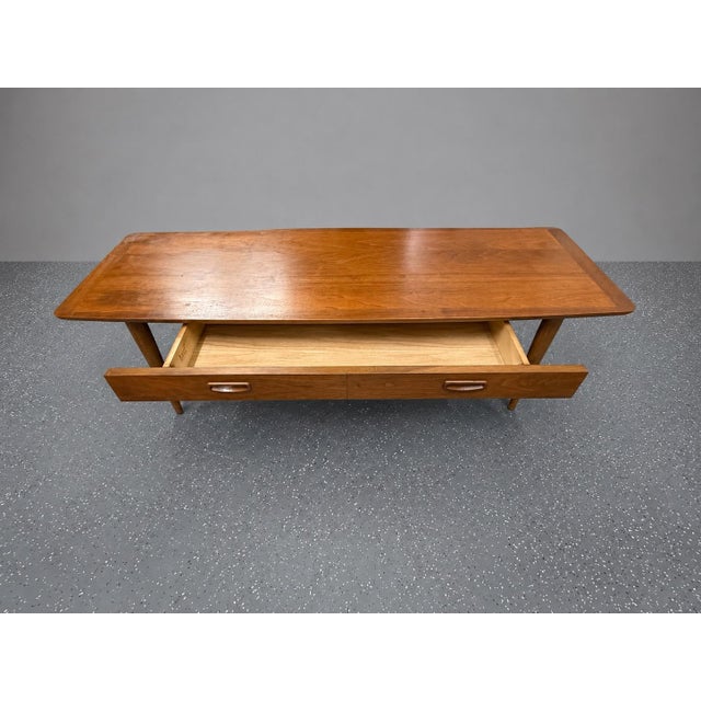 1960s Lane Mid-Century Modern Walnut Coffee Table With Single Drawer, Style 1050-20 C. January 1960 For Sale - Image 5 of 11