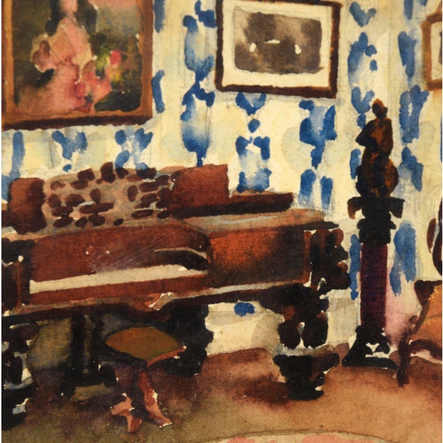 Blue Pair of Interior Scenes of a Victorian Home - Watercolor on Heavy Paper by David Mode Payne For Sale - Image 8 of 10