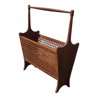 Vintage Mid Century Modern Cane Magazine Rack For Sale