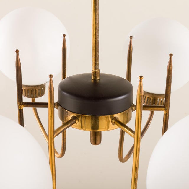 1960s Mid-Century Modern Brass and Glass Chandelier, Italy, 1960s For Sale - Image 5 of 10