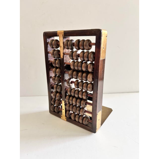 Mid-Century Wood Abacus Bookend With Brass Base For Sale - Image 4 of 12