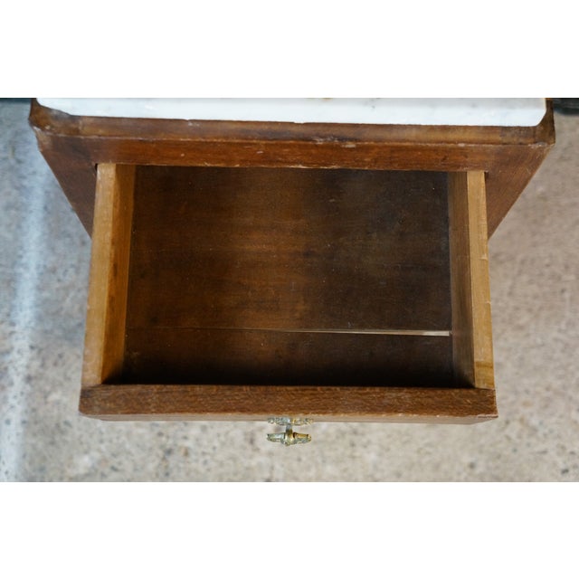 Antique Edwardian Walnut Neoclassical Inlaid Washstand Cabinet With Marble Top & Mirror For Sale - Image 17 of 18
