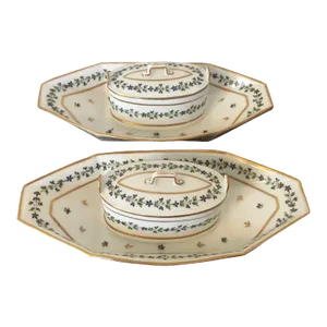 18th Century Paris Porcelain Butter Tureens in Sprig Cornflower by Duc d' Angouleme Factory - A Pair