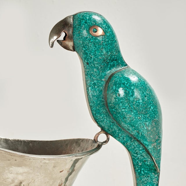 Metal Vintage Silver Plate Pitcher With Parrot Handle For Sale - Image 7 of 11