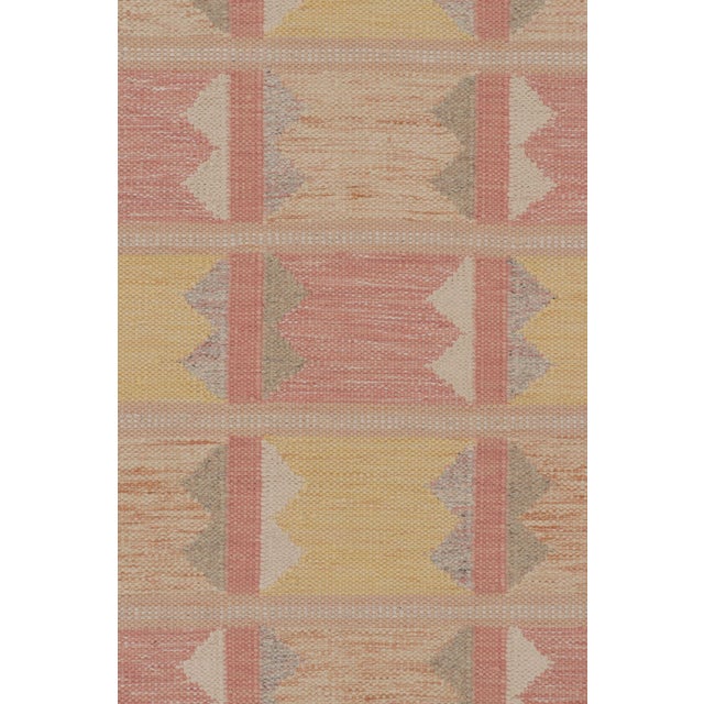 Rug & Kilim’s Scandinavian Style Rug, Geometric Patterns in Rose Pink & Yellow For Sale In New York - Image 6 of 10