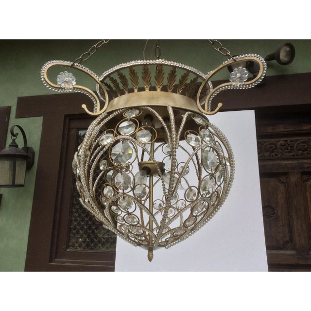 Metal Vintage Crystal & Silvered Tole Hanging Lantern For Sale - Image 7 of 9