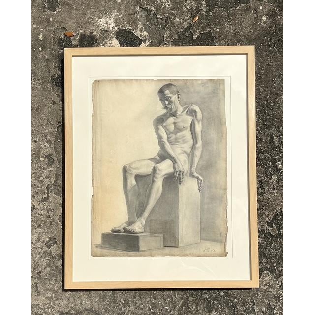 Vintage 1930s Original Pencil Sketch of Man For Sale - Image 13 of 14