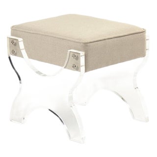 Melodie Natural Linen Stool with Acrylic X Legs For Sale