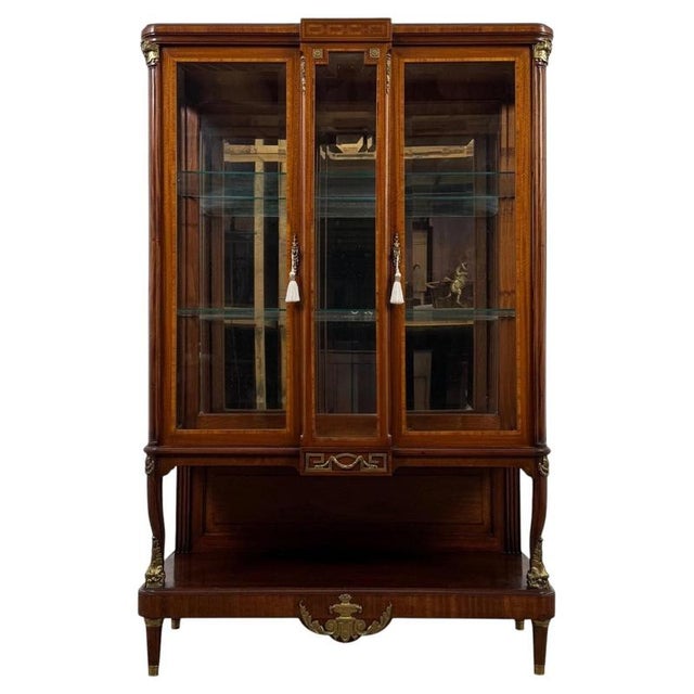 19th Century Antique French Mahogany Glazed Display Vitrine Cabinet For Sale - Image 10 of 10