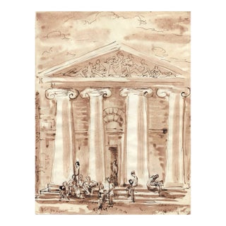 1955 Marianna Van Rossen Hoogendyk Classical Building Watercolor For Sale