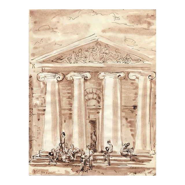 1955 Marianna Van Rossen Hoogendyk Classical Building Watercolor For Sale