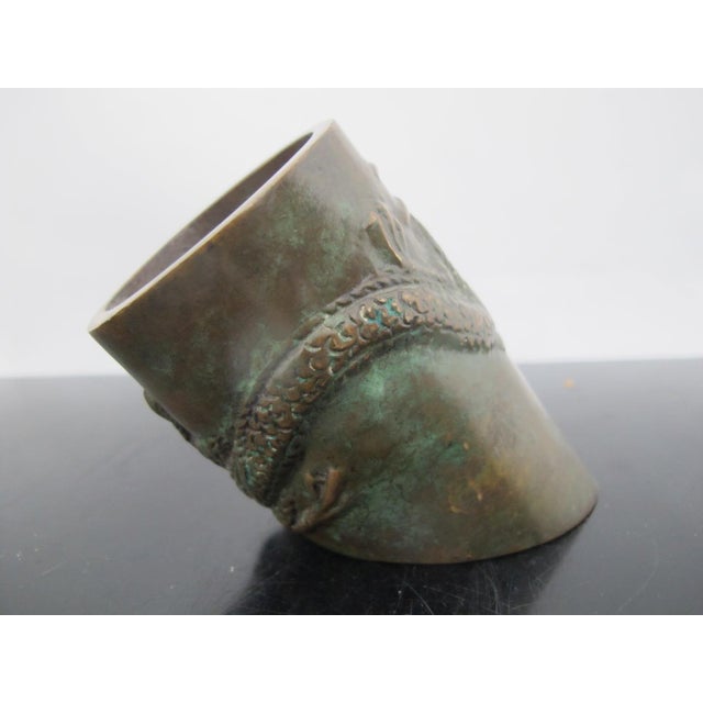 Chinese Bronze Dragon With Pearl Hoof Shaped Brush Cup Paperweight Pair For Sale - Image 18 of 18