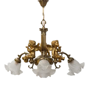 1950s Brass Cherub Chandelier With Frosted Glass Shades