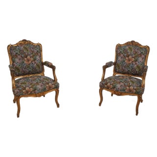 Pair of Louis XV Giltwood Fauteuils Armchairs For Sale