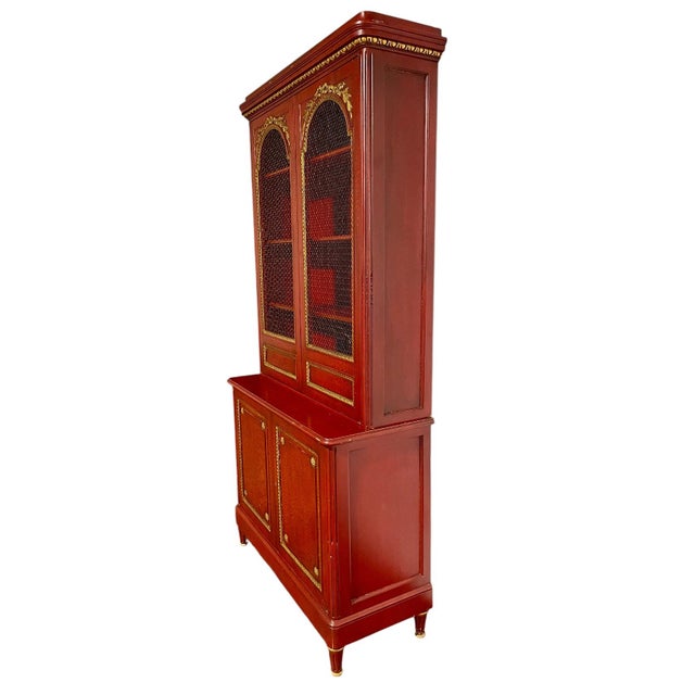 Wood French Directoire Bibliotheque Styled Bookcase or China Cabinet For Sale - Image 7 of 11
