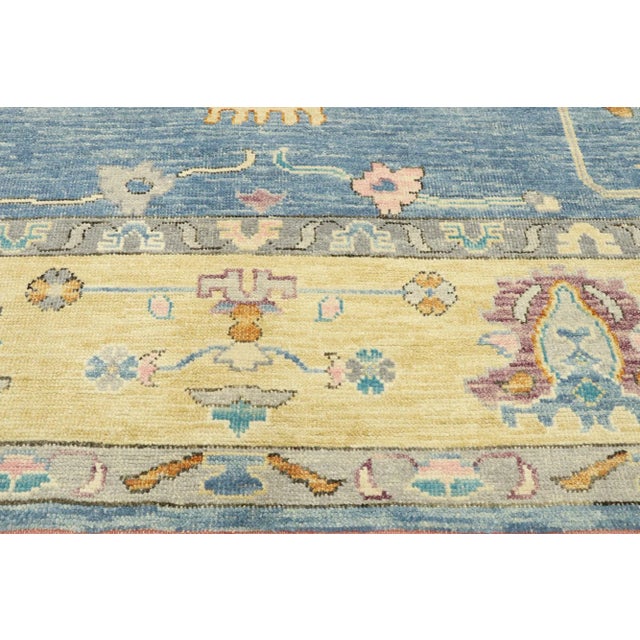 Modern Blue Oushak Rug - 09'04 x 12'01 For Sale - Image 4 of 10