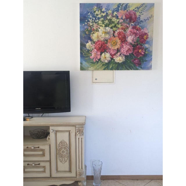 Textile Ivanna Hamuliak Floral Still Peony Original Oil Painting on Canvas Still Life For Sale - Image 7 of 7