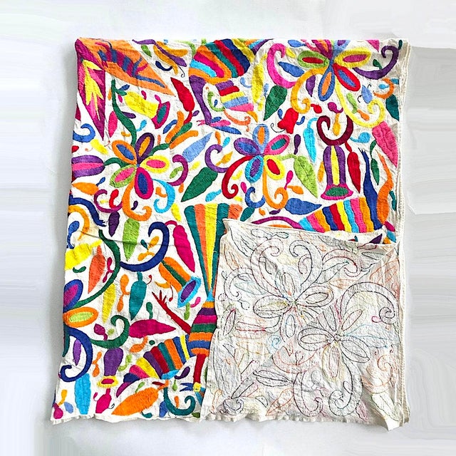 Vintage Mexican Otomi Hand Embroidered Textile Coverlet/Wall Hanging For Sale - Image 15 of 15