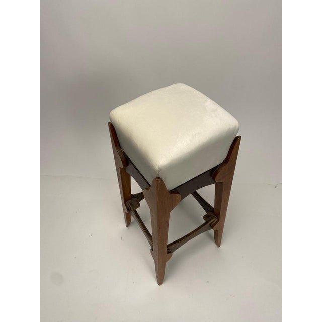 Mid-Century Italian Wooden Stool with Velvet Seat, 1950s For Sale - Image 4 of 7