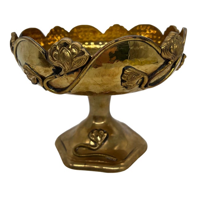 Vintage Brass Art Nouveau Pedestal Bowl For Sale