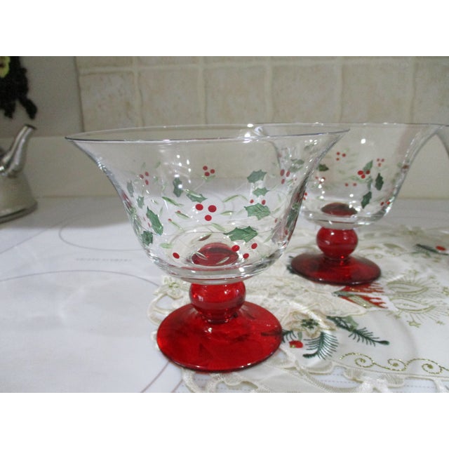 1970s Pfaltzgraff Winterberry Footed Dessert Bowls Painted Glass New in Box - Set of 4 For Sale - Image 14 of 15