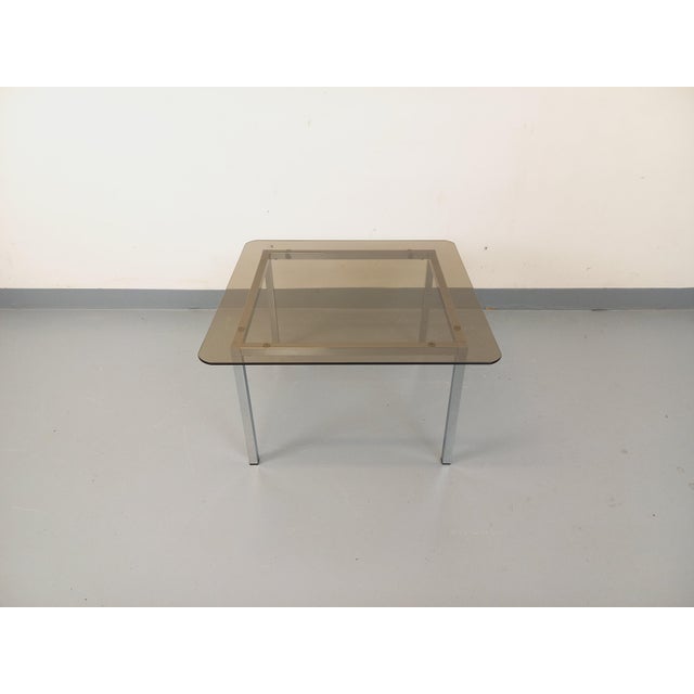 Vintage Square Coffee Table in Smoked Glass and Chrome Metal, 1970s For Sale - Image 11 of 17