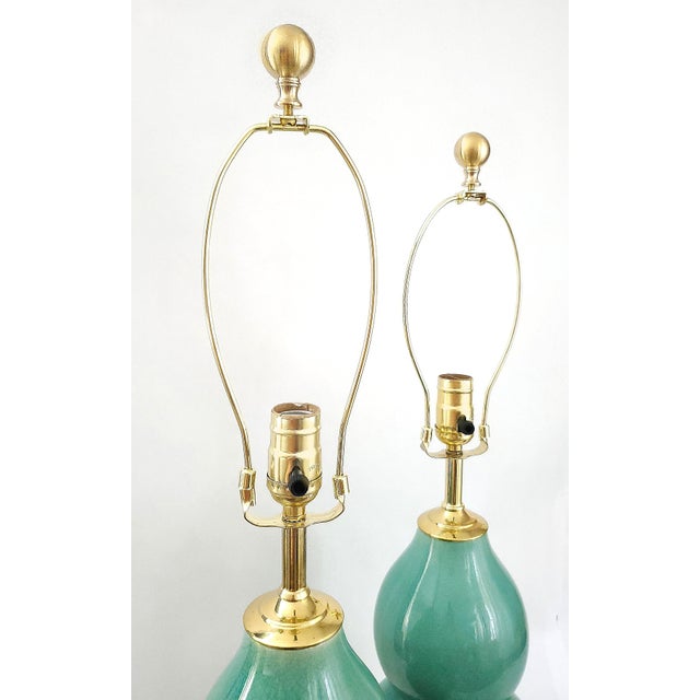 Lamp Pair Restored Vintage Christopher Spitzmiller Style Coastal Blue Crackled Porcelain For Sale - Image 14 of 14