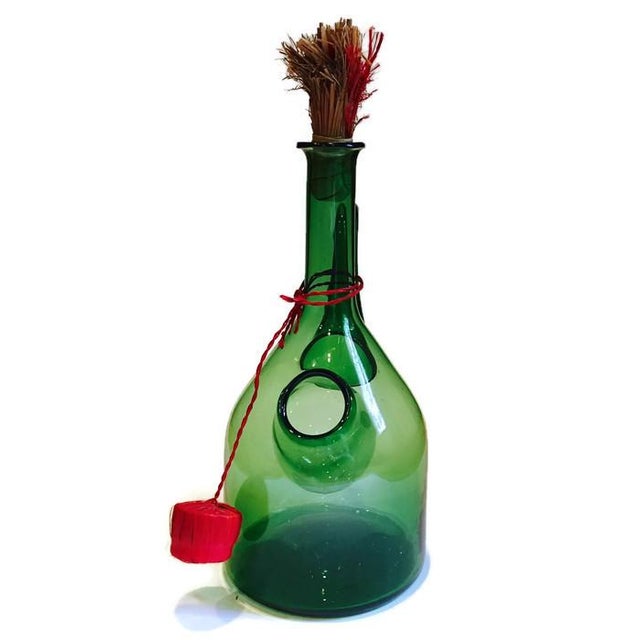 Vintage Tall Italian Glass Wine Chiller Green Glass Decanter Bottle