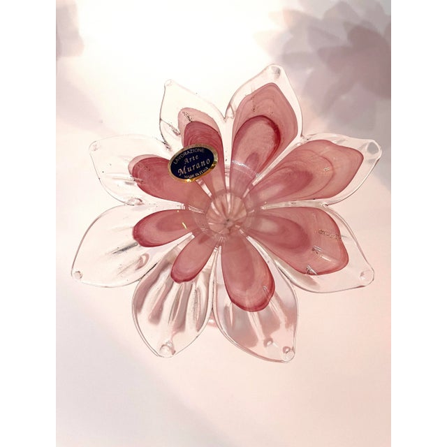 Murano Lavorazione Arte Pink Glass Flower For Sale - Image 12 of 13