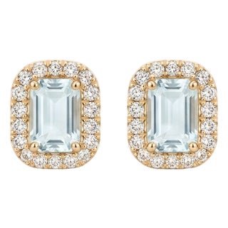 Natural Aquamarine Earrings | Dainty Gemstone Stud Earrings | Luxury Bridal Wedding Jewelry - A Pair For Sale