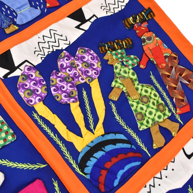 Early 20th Century Early 20th Century Weya 6 Panel Story Quilt Life in Africa For Sale - Image 5 of 7