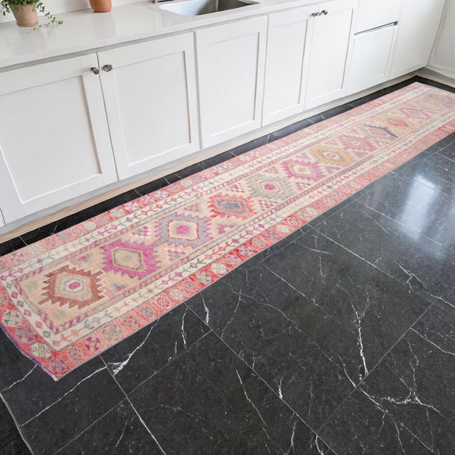 Tribal Kurdish Herki Hand-Knotted Distressed Runner Rug Low Pile Extra Long Hallway Decor - 3x15 Ft Approx For Sale - Image 3 of 16