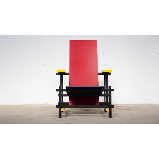 Wood Red and Blue Chair by Gerrit Rietveld for Cassina, 1890s For Sale - Image 7 of 10