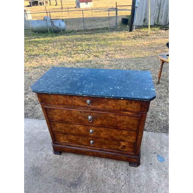 French Country 19th Century French Louis Philippe Burl Walnut Marble Top Chest of Drawer / Commodes For Sale - Image 3 of 12